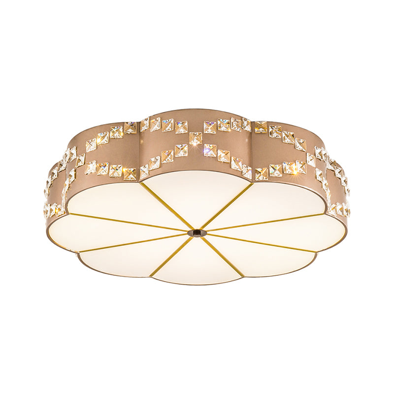 Modern Led Flushmount Ceiling Lamp With Clear Crystal Blocks And Gold Finish