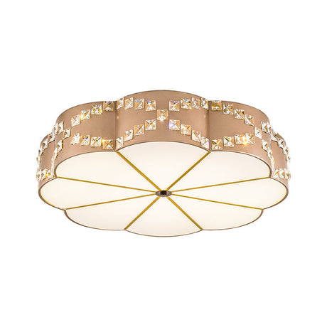 Modern Led Flushmount Ceiling Lamp With Clear Crystal Blocks And Gold Finish