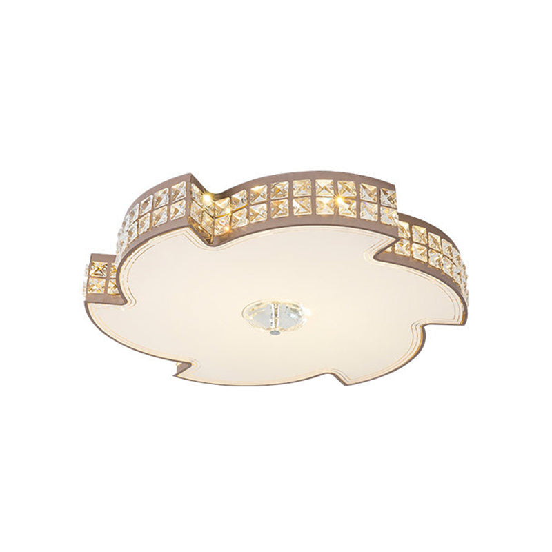 Modern Champagne Led Ceiling Light With Square-Cut Crystals 16.5/21.5 Width