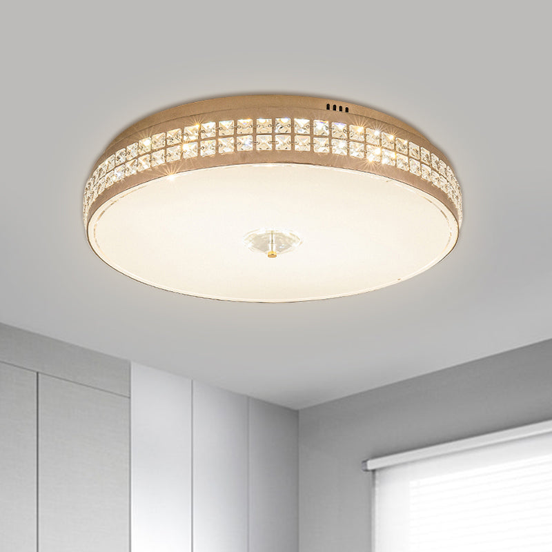 Led Round Ceiling Lamp Modern Champagne Finish With Clear Rhombic/Square-Cut Crystals 15.5/19.5