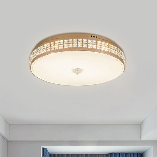 Led Round Ceiling Lamp Modern Champagne Finish With Clear Rhombic/Square-Cut Crystals 15.5/19.5