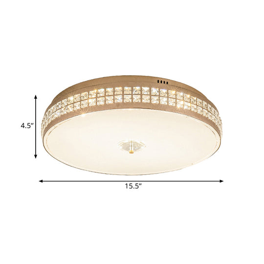Led Round Ceiling Lamp Modern Champagne Finish With Clear Rhombic/Square - Cut Crystals