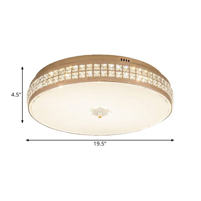 Led Round Ceiling Lamp Modern Champagne Finish With Clear Rhombic/Square - Cut Crystals