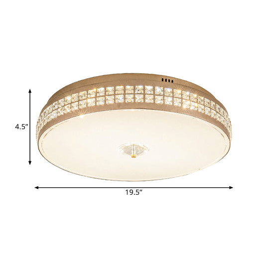 Led Round Ceiling Lamp Modern Champagne Finish With Clear Rhombic/Square - Cut Crystals