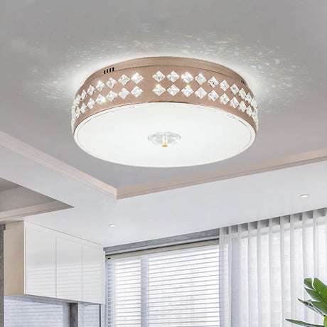 Led Round Ceiling Lamp Modern Champagne Finish With Clear Rhombic/Square-Cut Crystals 15.5/19.5