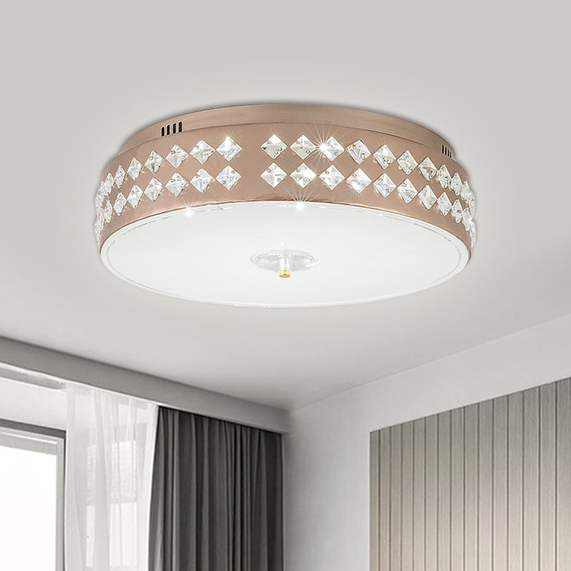 Led Round Ceiling Lamp Modern Champagne Finish With Clear Rhombic/Square - Cut Crystals