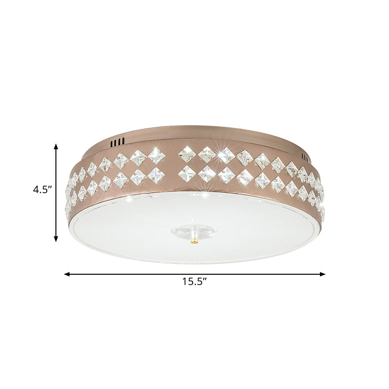 Led Round Ceiling Lamp Modern Champagne Finish With Clear Rhombic/Square - Cut Crystals