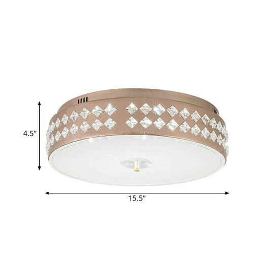 Led Round Ceiling Lamp Modern Champagne Finish With Clear Rhombic/Square - Cut Crystals