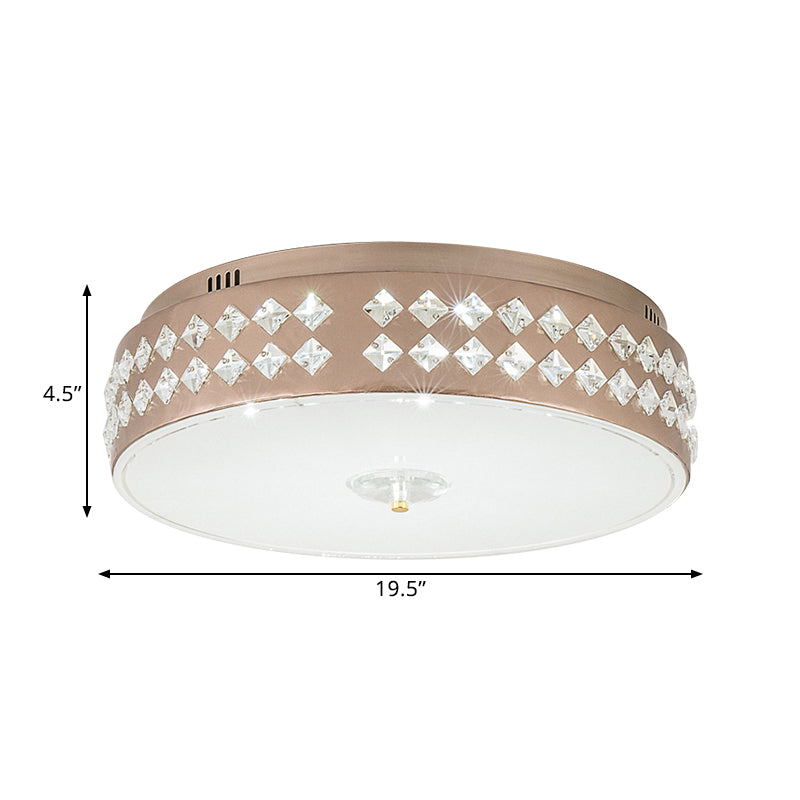 Led Round Ceiling Lamp Modern Champagne Finish With Clear Rhombic/Square - Cut Crystals