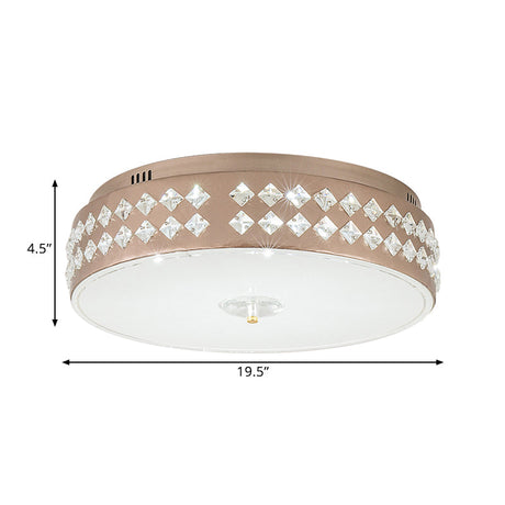 Led Round Ceiling Lamp Modern Champagne Finish With Clear Rhombic/Square - Cut Crystals
