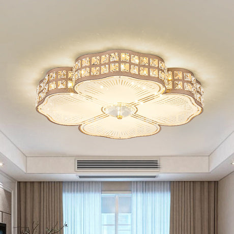 Square Champagne Flush Light With Peach Blossom Design - Contemporary Led Ceiling Lamp In 3 Sizes /