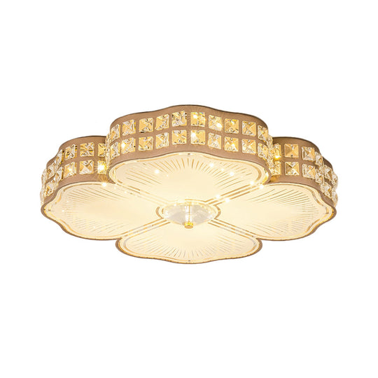 Square Champagne Flush Light With Peach Blossom Design - Contemporary Led Ceiling Lamp In 3 Sizes