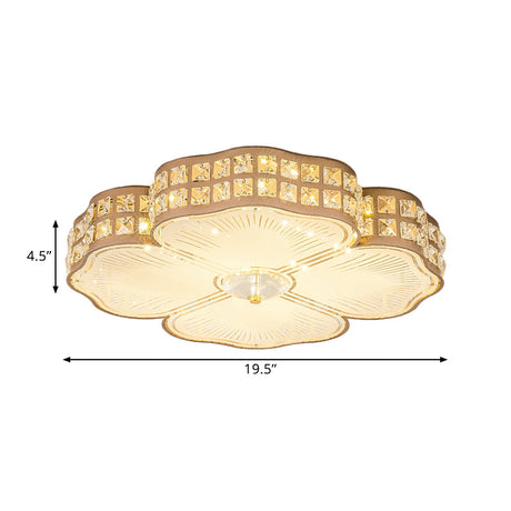 Square Champagne Flush Light With Peach Blossom Design - Contemporary Led Ceiling Lamp In 3 Sizes