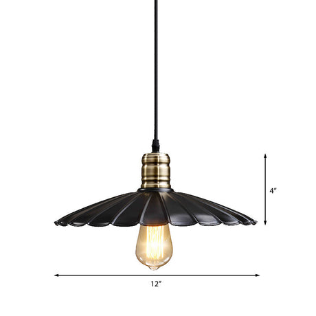 Scalloped Iron Ceiling Hanging Light - Vintage 1 Pendant Fixture Adjustable Cord 10’/12’ Wide