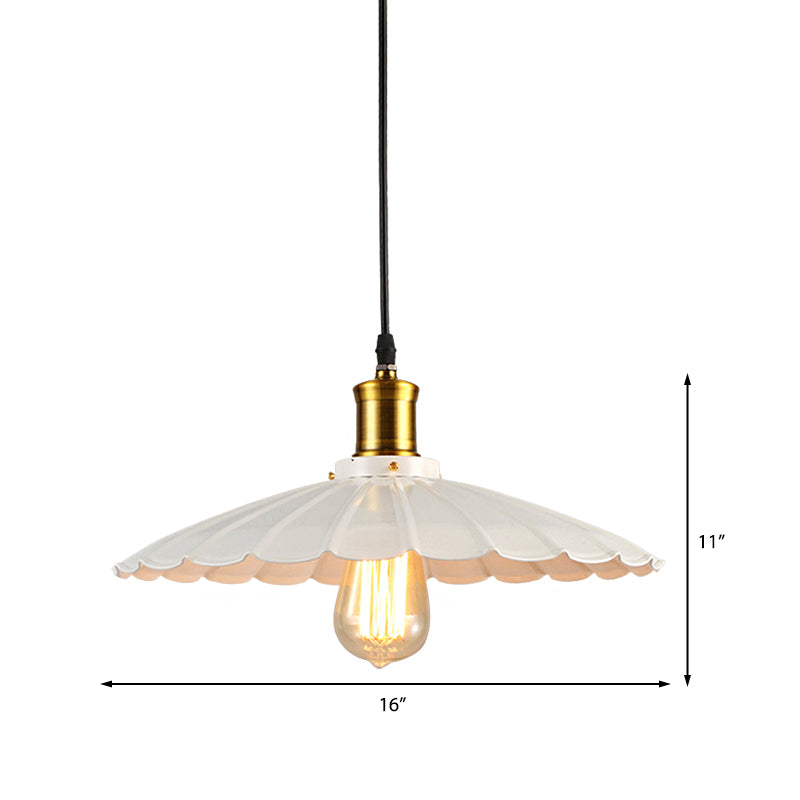 14’/16’ Dia Industrial Scalloped Pendant Light 1 Head Metallic Ceiling Lamp In Black/White