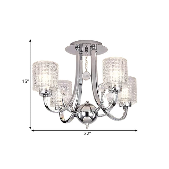 Modern Swirling Arm Chrome Ceiling Fixture With Crystal Shades (3/4/6 Bulbs)