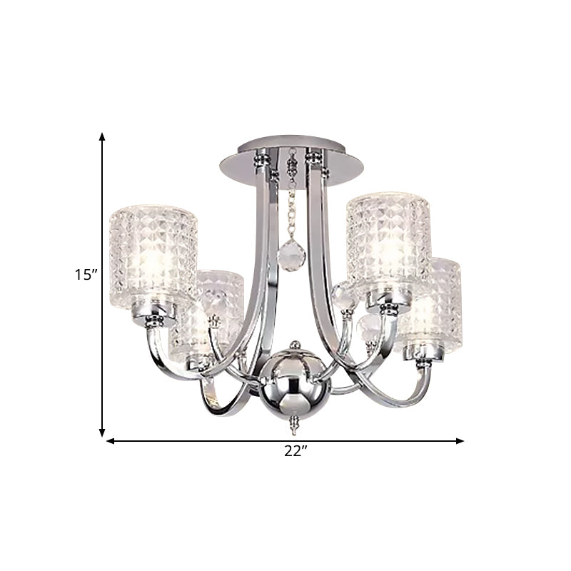 Modern Swirling Arm Chrome Ceiling Fixture With Crystal Shades (3/4/6 Bulbs)
