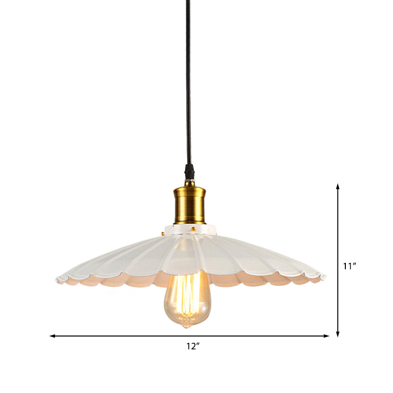 14’/16’ Dia Industrial Scalloped Pendant Light 1 Head Metallic Ceiling Lamp In Black/White