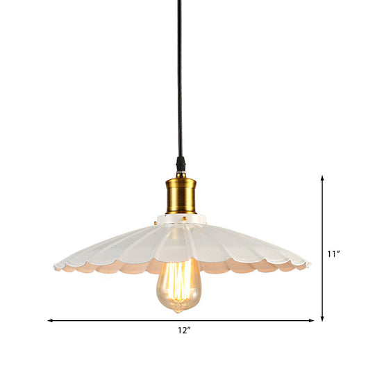 14’/16’ Dia Industrial Scalloped Pendant Light 1 Head Metallic Ceiling Lamp In Black/White