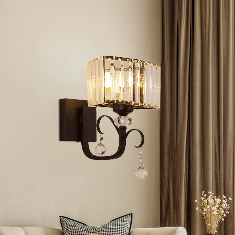 Contemporary Black Metal Wall Sconce Light - Scrolling Arm Corridor Lamp 1 /