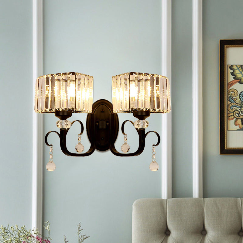 Contemporary Black Metal Wall Sconce Light - Scrolling Arm Corridor Lamp
