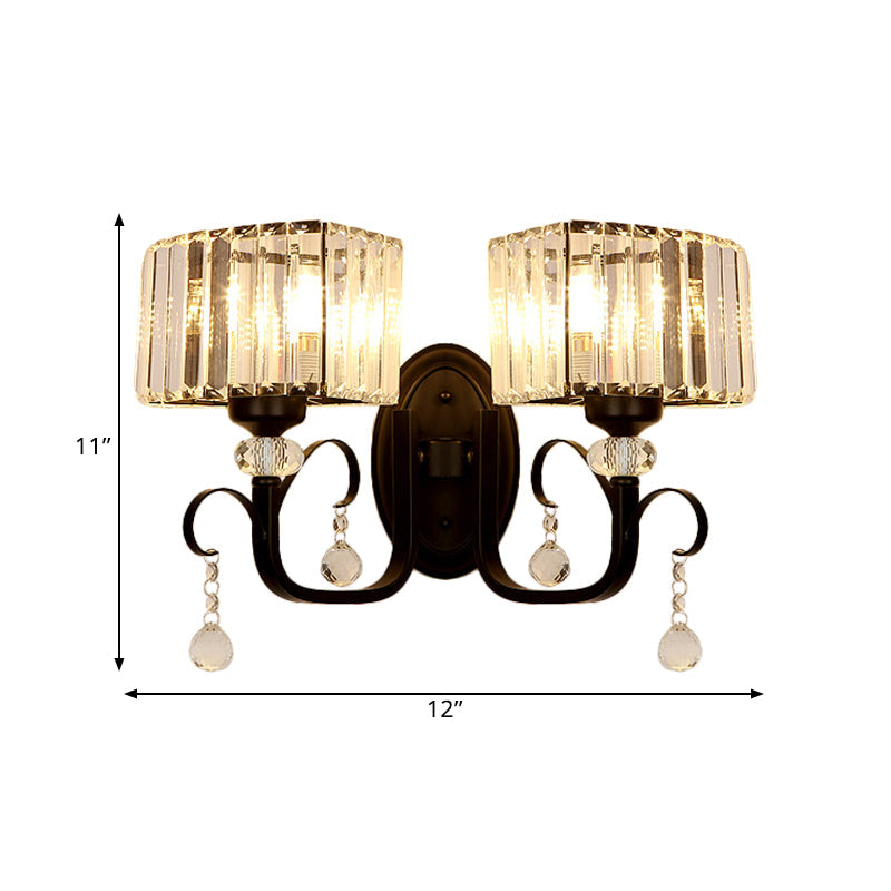 Contemporary Black Metal Wall Sconce Light - Scrolling Arm Corridor Lamp