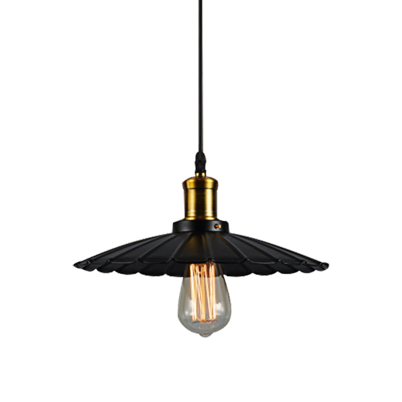 14’/16’ Dia Industrial Scalloped Pendant Light 1 Head Metallic Ceiling Lamp In Black/White