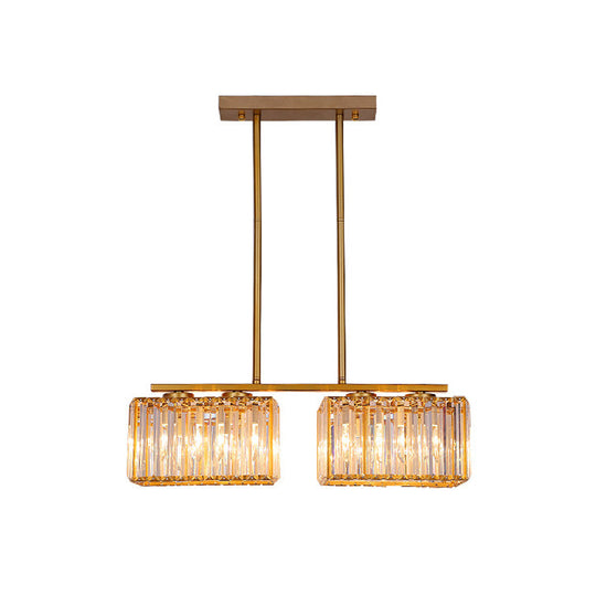 Contemporary Gold Pendant Lighting For Dining Room - Metal Linear Island Lamp With Clear Cuboid