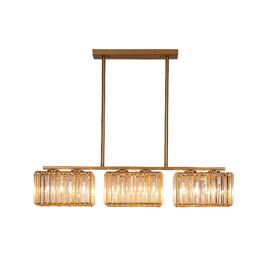 Contemporary Gold Pendant Lighting For Dining Room - Metal Linear Island Lamp With Clear Cuboid