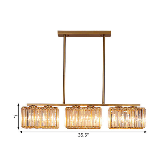 Contemporary Gold Pendant Lighting For Dining Room - Metal Linear Island Lamp With Clear Cuboid