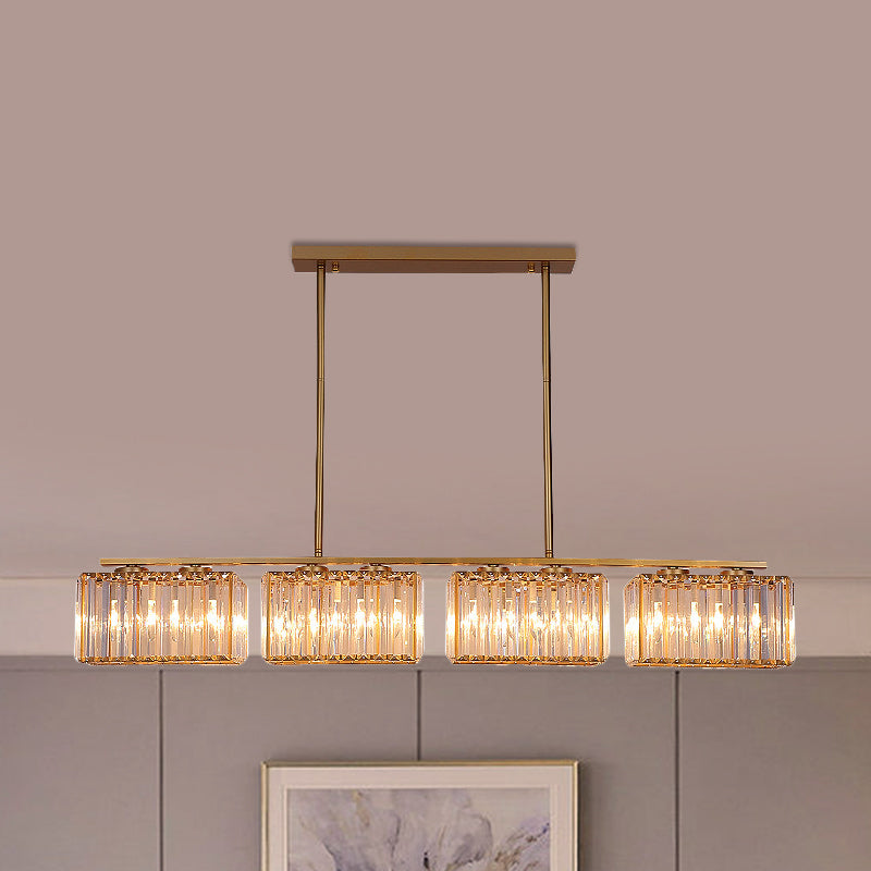 Contemporary Gold Pendant Lighting For Dining Room - Metal Linear Island Lamp With Clear Cuboid
