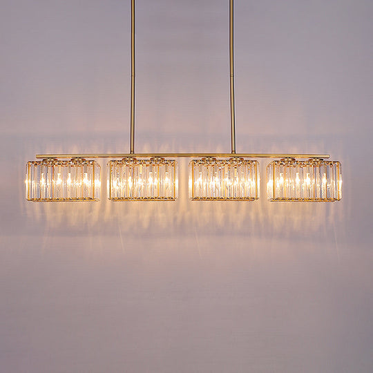 Contemporary Gold Pendant Lighting For Dining Room - Metal Linear Island Lamp With Clear Cuboid