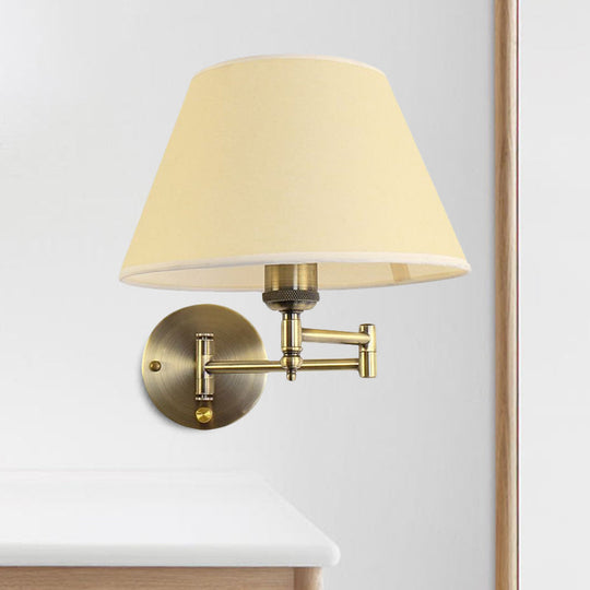 Modern Swing Arm Paper Wall Mount Lamp With Shade - 1 Light White/Beige Sconce For Living Room