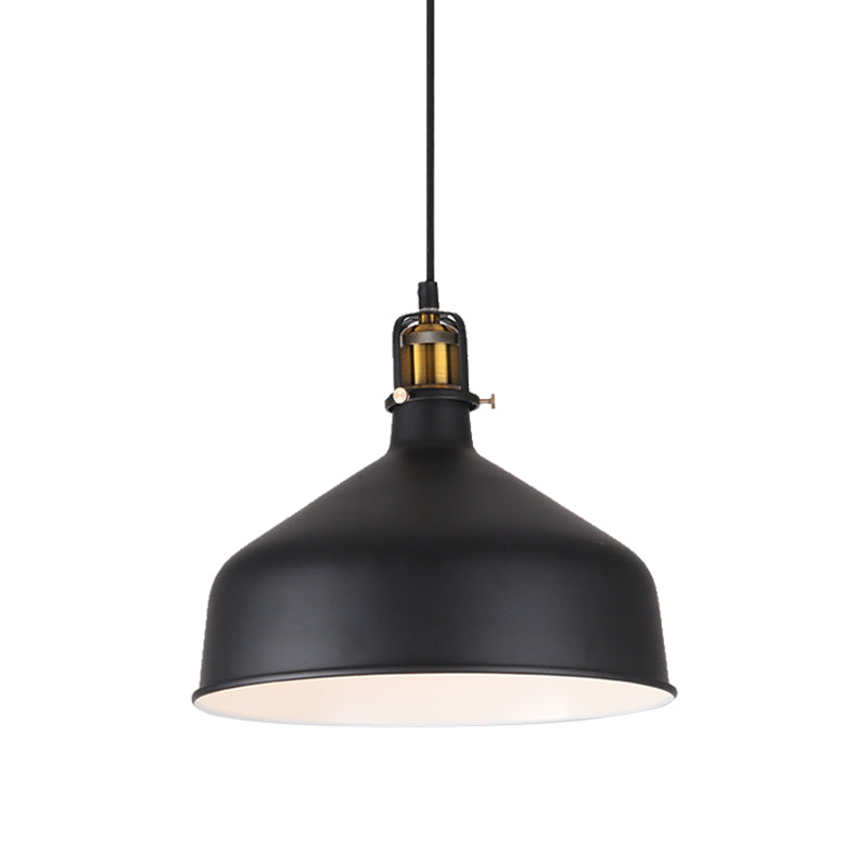 Black/White 8/12 Width Pendant Light With Barn Shade - Retro Stylish Ceiling Fixture For Dining Room