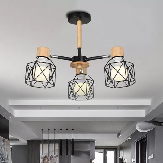 Nordic Iron Cage Semi - Flush Lamp With 3/6/8 - Head Black/Green/Gold Pendant Lighting For Ceiling