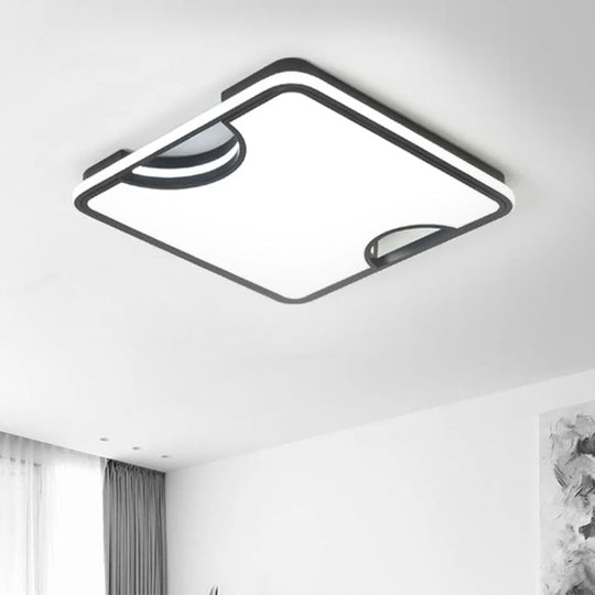 Modern Rectangular/Square Acrylic Flush Ceiling Light Led Lamp In Black/White Warm/White
