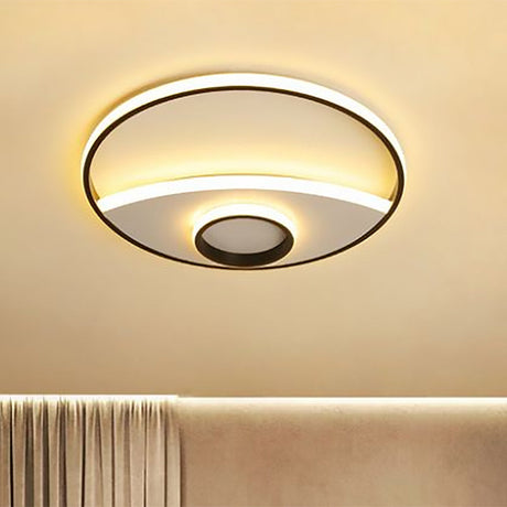 16-23.5 Dia Circular Acrylic Ceiling Lamp - Modern Black And White Led Flush Light For Bedroom