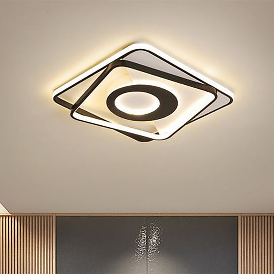 Modern Black And White Square Flush Ceiling Light Acrylic Led Fixture - 16’/19.5’/23.5’ Width