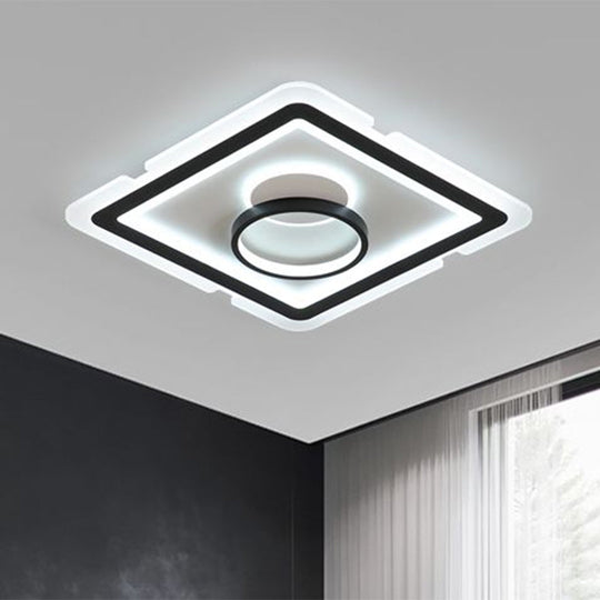 Contemporary Acrylic Square Ceiling Lighting - Led Flush Mount Light For Bedroom Black/White