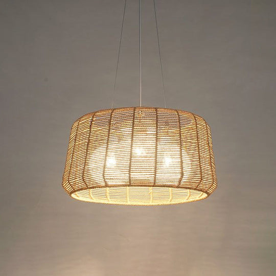 Modern Wood Hanging Pendant Lamp - Rope Drum/Teardrop Design For Living Room