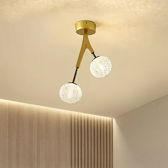 Gold Finish Handwoven Ball Semi Flush Light Fixture - Modern Ceiling Mount