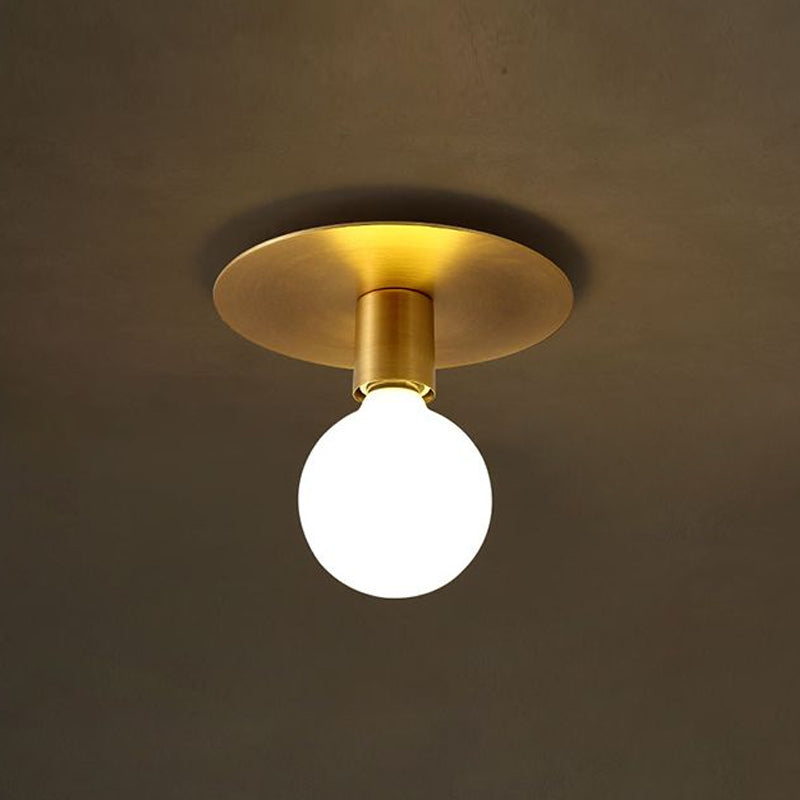Golden Flush Mount Ceiling Lamp With Frosted Glass & Backplate Design