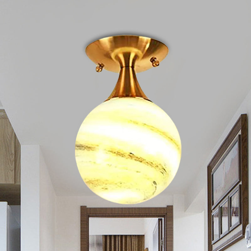 White-Yellow/Gray-Blue/Smoke Gray Glass Orb Shade Semi Mount Lighting - Nordic Style 1 Bulb Ceiling