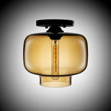 Modern Multi-Colored Lantern Flushmount Light With Glass Shade - Black Finish