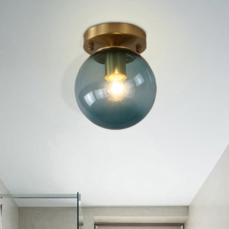 Minimalist Blue/Tan Spherical Glass Flushmount Ceiling Light For Balcony