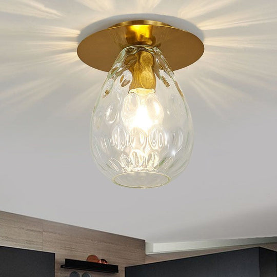 Clear Glass Pear-Shaped Dimple Flush Mount Lamp For Nordic Living Room