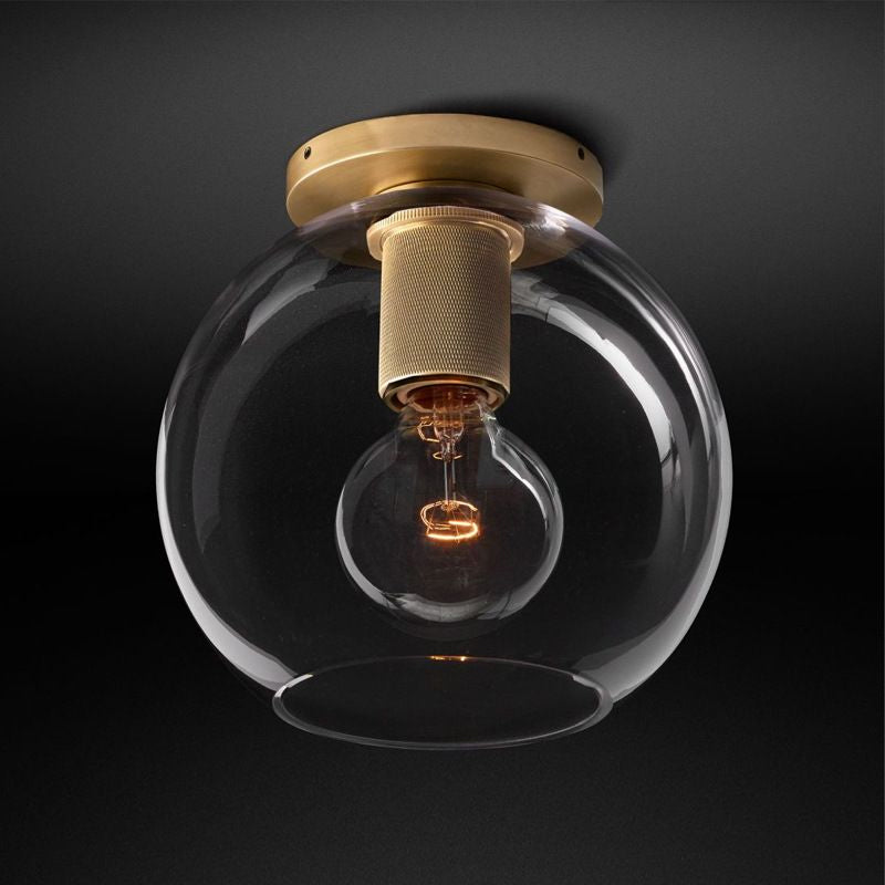 Modern Glass Flush Pendant Ceiling Light In Brass For Balcony - Globe Cone Cylinder Trumpet Shapes