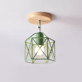 Modern Metal Hexagon Ceiling Light - Gray/White/Pink/Yellow/Blue/Green Semi Flush Mount For Bedroom