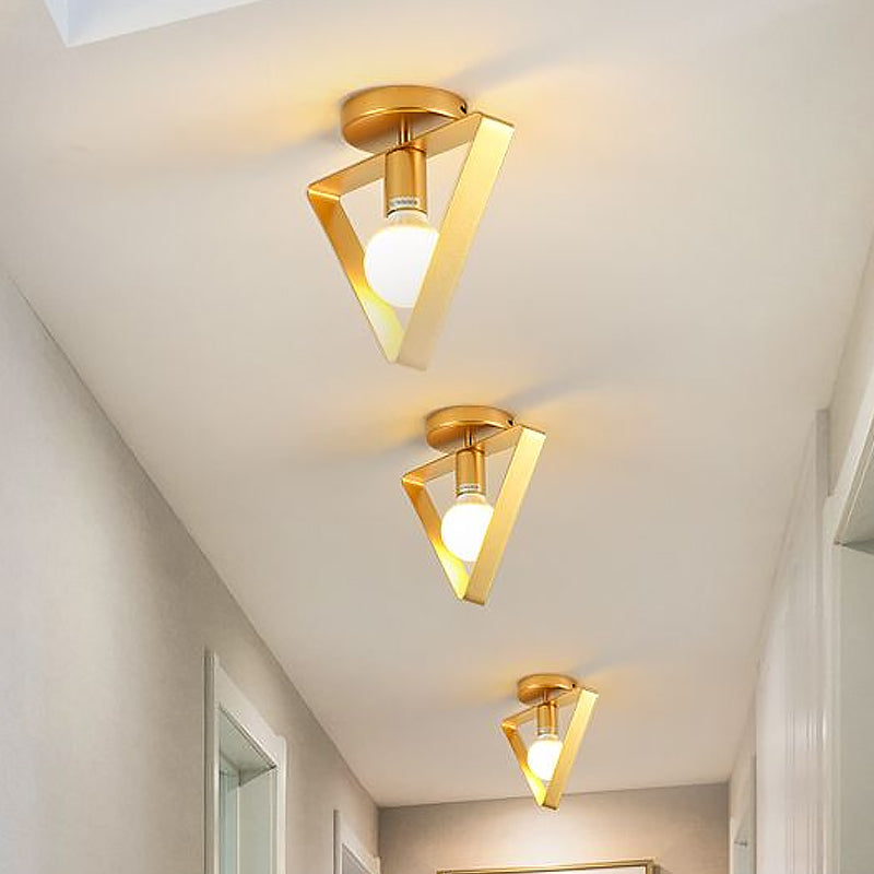 Nordic Metal Semi-Flush Mount Ceiling Light In Gold - Triangular/Square/Round Shade 1-Light Fixture