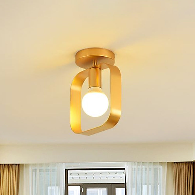 Nordic Metal Semi - Flush Mount Ceiling Light In Gold - Triangular/Square/Round Shade 1 - Light
